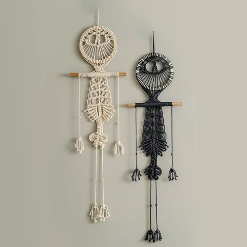 VIVIANYO HD Tapiz bohemio de macramé para colgar en la pared, decoración de Halloween, esqueleto humano, 42 pulgadas, bonita decoración de calavera