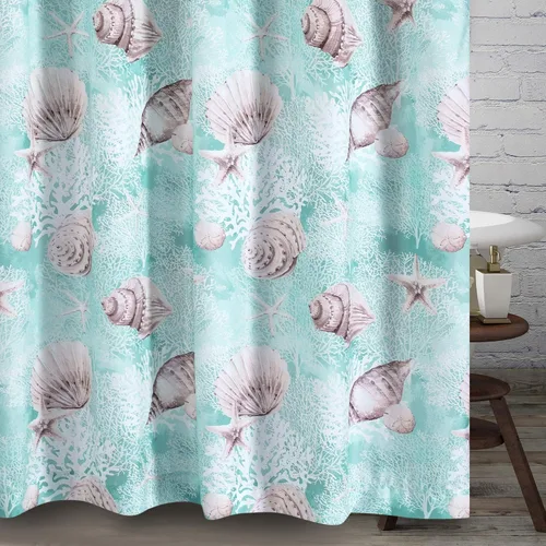 Miniatura 7 de Greenland Home Fashions Cortina de ducha de tela Sensations, decoración elegante para el baño, lavable a máquina, 72 pulgadas x 72 pulgadas, Atlantis