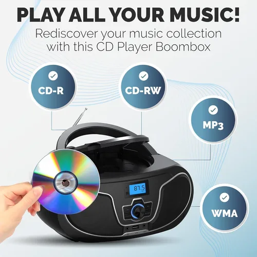 Miniatura 9 de Philips Boombox reproductor de CD, refuerzo dinámico de graves con Bluetooth, radio FM, reproducción USB y entrada AUX, Boombox portátil de carga