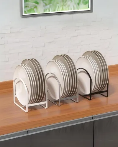 Miniatura 9 de LINFIDITE Paquete de 2 soportes organizadores de platos de cocina para gabinete, ahorrador de espacio, estante de almacenamiento de platos Negro