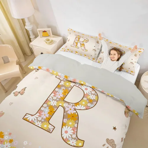 Miniatura 13 de Erosebridal Groovy - Juego de ropa de cama con inicial B de flores de los años 60S y 70S, funda de edredón floral vintage, juego de cama retro