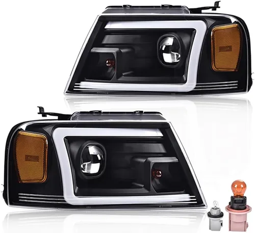 Miniatura 14 de G-PLUS Faros delanteros compatibles con Ford F150 2004-2008/Lincoln Mark LT 2006-2008, lente transparente, carcasa negra, reflector ámbar, faros