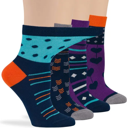 Miniatura 63 de 7BIGSTARS KINGDOM Women's Cotton Quarter Non-Binding Diabetic Fashion Socks-L-M-4 Pack-Multicolor