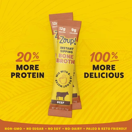 Miniatura 4 de Zoup! Mezcla de caldo de hueso para beber instantáneamente, apto para paleo y cetogénico, con 0.44 onzas de proteína, sin OMG, paquete de proteína