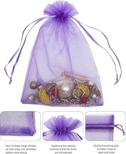 Miniatura 5 de Jexila 120 bolsas de organza transparente de 5 x 7 pulgadas, bolsas de regalo con cordón de malla pequeñas para joyas, bodas, fiestas, baby shower