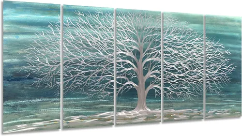 Miniatura 17 de Yihui Arts Arte abstracto de metal para pared, árbol de la vida, hecho a mano, 5 piezas, paneles grandes, grandes, únicos, de aluminio 3D, moderno