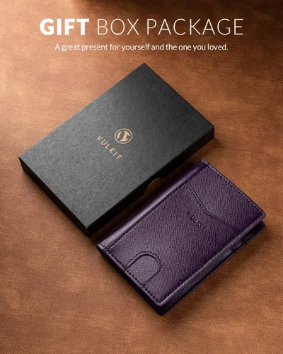 Miniatura 6 de VULKIT Billetera delgada con bolsillo frontal plegable con bloqueo RFID, minimalista, de cuero fino, tarjetero para tarjetas de crédito