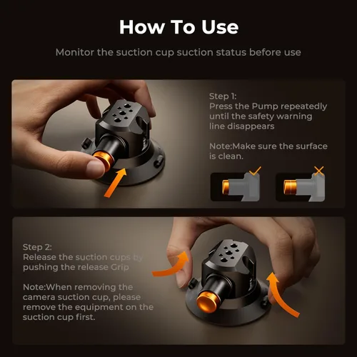 Miniatura 6 de K&F CONCEPT Soporte de coche con triple ventosa para cámara, kit 3 en 1 resistente con ajuste de superficie curva de 15°, poste de extensión