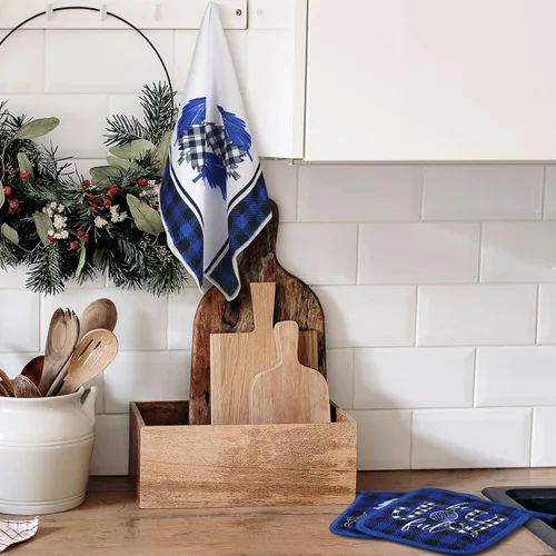 Miniatura 6 de Leinuosen Juego de 6 Piezas de Cocina de Navidad Juego de Toallas de Mano para Platos, Soportes para Ollas y Guantes de Horno Toallas de Té
