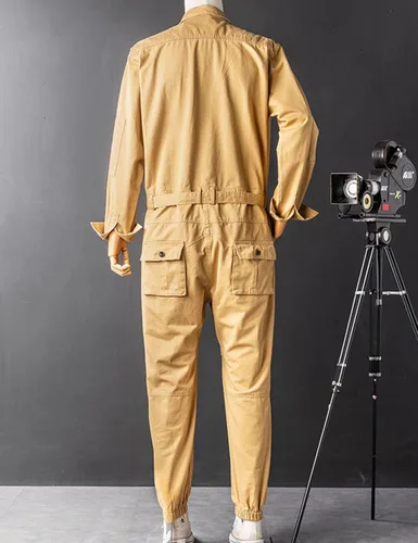 Miniatura 2 de Snoly Traje de vuelo con botones de algodón para hombre con cinturón, overol de trabajo resistente a las manchas y a las arrugas, mono de acción