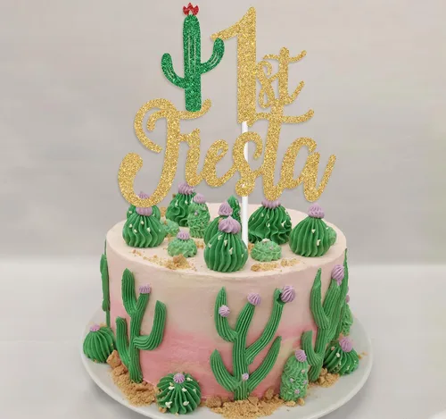 Miniatura 4 de Decoración de pastel de fiesta con purpurina dorada, Uno/Taco Bout One/1st Fiesta, temática mexicana para el primer cumpleaños del bebé