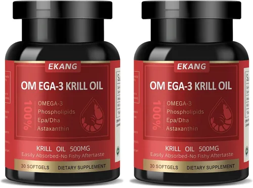 Aceite de krill antártico – Aceite de krill omega 3 capturado en la naturaleza, 500 mg con EPA, DHA, astaxantina y fosfolípidos – Cerebro, corazón,