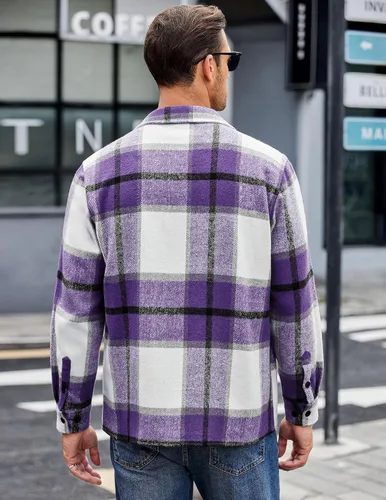 Miniatura 4 de COOFANDY Camisas de franela para hombre, casual, con botones, a cuadros, chaqueta de manga larga, chaqueta de forro polar con bolsillos