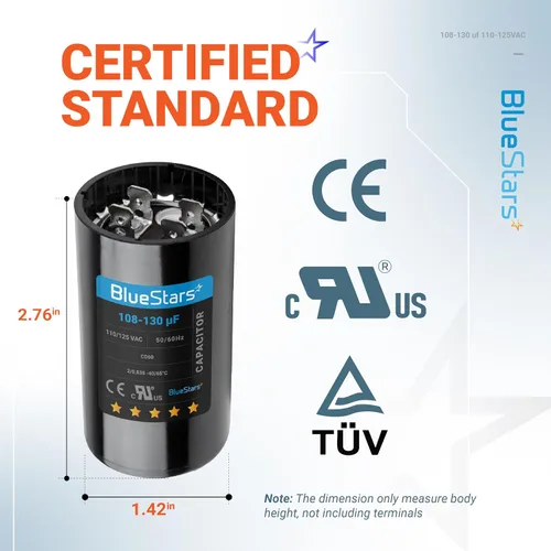 Miniatura 2 de [[Listado UL] BlueStars 108-130 uF MFD 110-125 VCA voltios ±20% 50/60 Hz CD60 Condensador de arranque redondo AC Pieza de repuesto eléctrico