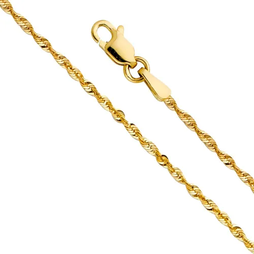 Miniatura 3 de Wellingsale 14k Yellow Gold Solid 2mm Diamond Cut Solid Rope Chain Necklace with Lobster Claw Clasp