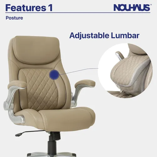 Miniatura 7 de Nouhaus +Posture Silla de Oficina Ergonómica de Cuero PU. Soporte Lumbar Click5 con Reposabrazos FlipAdjust. Silla Ejecutiva Moderna y Silla de Topo