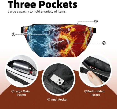 Miniatura 4 de Crossbody Fanny Pack for Men & Women water fire american football Waist Bag with Adjustable Strap for Outdoors Workout Traveling Casual Running