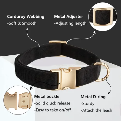 Miniatura 2 de Collar suave para perro con hebilla de metal, ajustable, duradero, cómodo, de pana de algodón, para perros medianos, collares de terciopelo