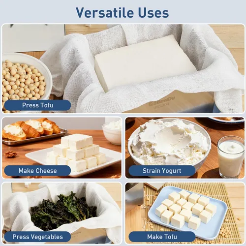 Miniatura 4 de Bendu - Prensa de tofu de acero inoxidable 304, máquina de tofu mejorada con bandeja de goteo y paño para tofu casero, prensa Paneer y herramienta