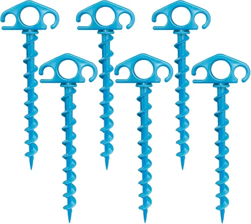 Miniatura 9 de Estacas de Anclaje para Tienda de Campaña Atornillables, Paquete de 6 Estacas de Arena para Playa de 9.4 Pulgadas, Clavijas Espirales Resistentes