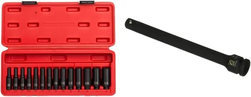 Sunex 1831 - Juego de llaves de vaso de impacto magnético profundo de 1/4 pulgadas, 14 piezas métricas, 0.236 a 0.597 pulgadas, acero de aleación