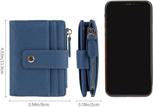 Miniatura 45 de Cartera de cuero para mujer, pequeña, compacta, plegable, con bolsillo para monedas con cremallera