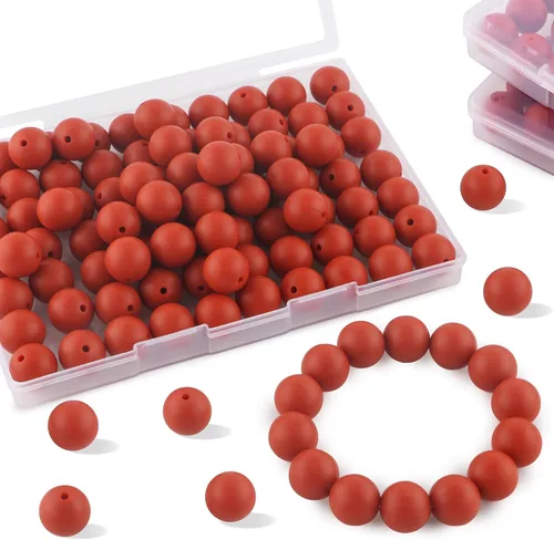 Miniatura 16 de Sunrony 70 cuentas de silicona para hacer collares, cuentas redondas de silicona a granel de 0.59 pulgadas para bolígrafos (rosa caramelo)