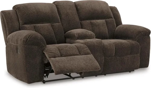 Miniatura 12 de Signature Design by Ashley Frohn - Sofá biplaza reclinable doble manual moderno con consola, almacenamiento y portavasos, color marrón oscuro Gris