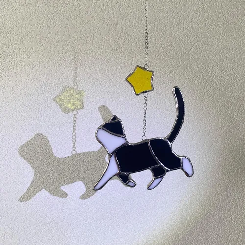 Miniatura 2 de Seawah Decoración de atrapasoles de cristal negro para colgar en la ventana, regalo conmemorativo, regalos para amantes de los gatos, mamá