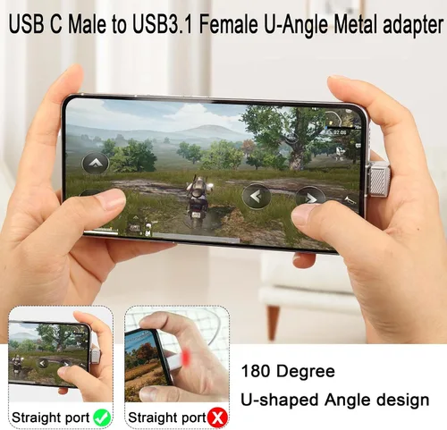 Miniatura 3 de QIANRENON PD 120W U ángulo USB C a USB 3.1 OTG adaptador 10Gbps tipo C macho a USB3.1 hembra conector de datos de carga rápida de 180 grados