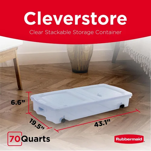 Miniatura 2 de Rubbermaid Cajas de almacenamiento de perfil bajo bajo de 68 cuartos de galón con tapas dobles con bisagras y ruedas giratorias fáciles de rodar