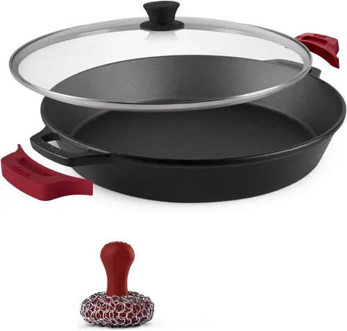 Miniatura 10 de Cuisinel Juego de sartenes de hierro fundido, sartén de 8 pulgadas + 12 pulgadas + tapas de vidrio, utensilios de cocina pre-sazonados, soportes
