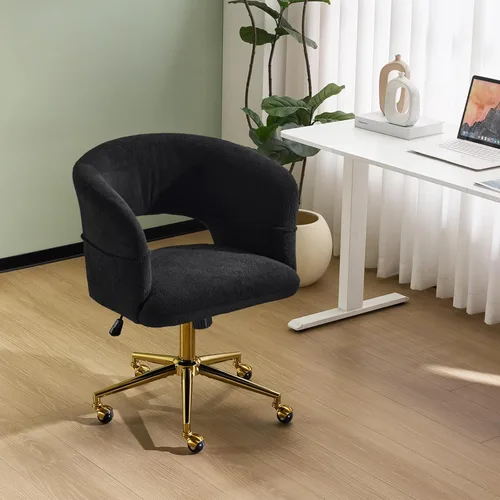 VINGLI Silla Moderna Curvada de Oficina y Tocador, Linda Silla Tapizada con Tachuelas con Ruedas y Giro de 360° y Estilo Club e Inclinación y Base