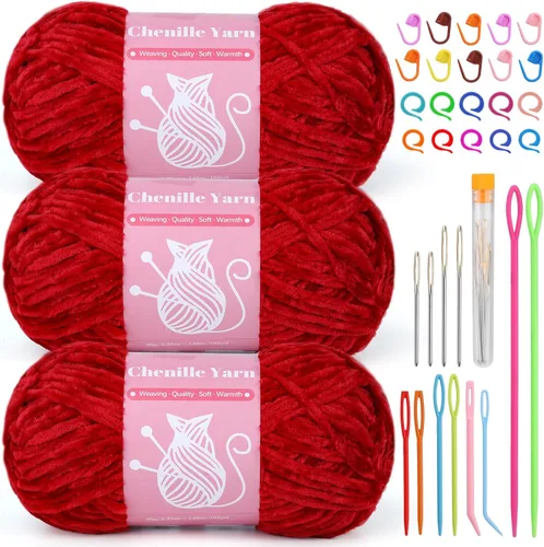 Miniatura 11 de LUNARM Hilo de terciopelo de felpilla para tejer a ganchillo, paquete de 3 unidades de 3.5 onzas / 3.5 onzas / 3.5 onzas para ganchillo y tejido
