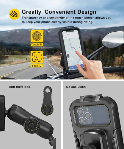 Miniatura 2 de iMESTOU Soporte de teléfono impermeable para espejo retrovisor, soporte para teléfono de motocicleta de 1 pulgada con brazo de doble enchufe