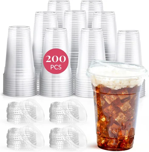 Miniatura 10 de Prestee 100 tazas de café helado desechables transparentes con tapas, 16 onzas, vasos de plástico con tapas sin pajilla, taza duradera