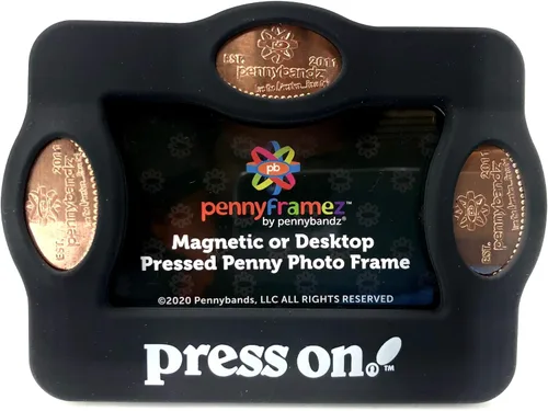 Pennybandz Pennyframez - Marco magnético para fotos de escritorio con capacidad para fotos de 3 x 2 pulgadas y tres de tus centavos prensados de