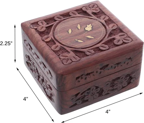 Miniatura 2 de LiShay - Joyero de madera con flores talladas cuadradas