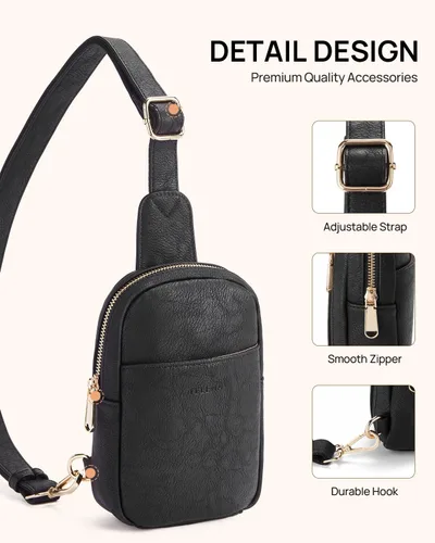 Miniatura 131 de Telena Riñonera pequeña para mujer, de cuero, cangureras, bolsa de pecho para mujer