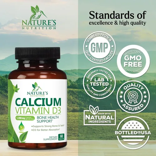 Miniatura 4 de Suplemento de calcio con vitamina D3-1200 mg de calcio por porción con D3 para una mejor absorción - Apoya la salud inmunológica, huesos y dientes