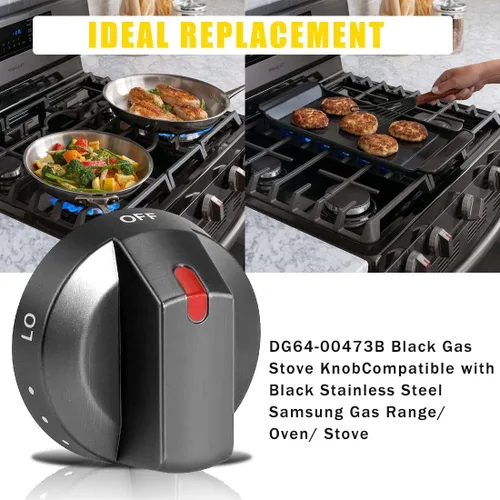 Miniatura 6 de GTPARTS DG64-00473B Perillas de estufa compatibles con estufa de gas Samsung, reemplazos de horno, quemador de gas, pomos negros con anillo en D