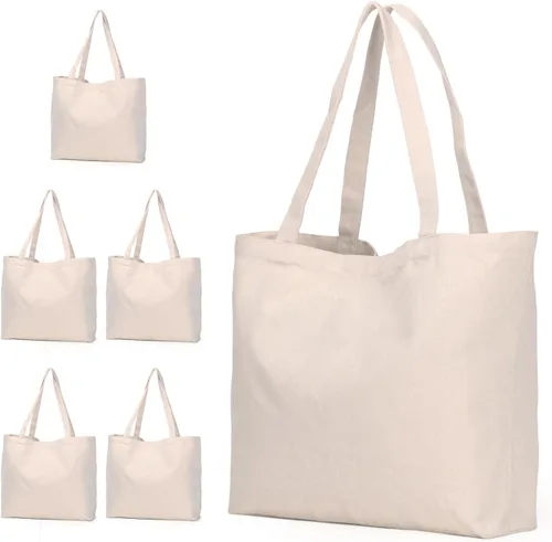 Miniatura 15 de Bolsas de lona de Koolmox, Bolsas de lona de algodón en blanco de gran resistencia con fondo plano, 6 piezas, Beige