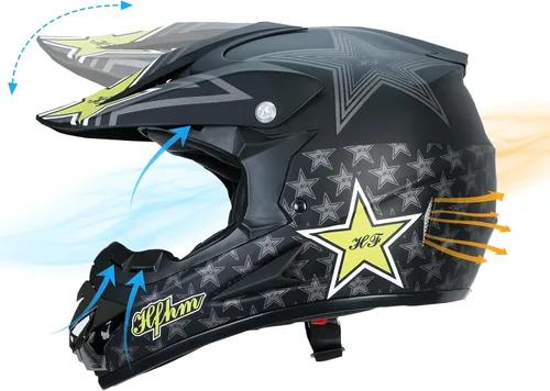Miniatura 5 de Casco de motocross para adultos con gafas, guantes y máscara, ATV, casco de motocicleta para adultos todoterreno, color negro para adultos, aprobado