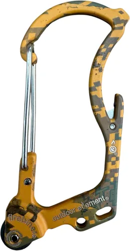 OUTDOOR ELEMENT Firebiner 6-en-1 - Mosquetón Iniciador de Fuego EDC Multiherramienta de Emergencia - Llavero, Cuchilla Utilitaria, Abrebotellas y Más