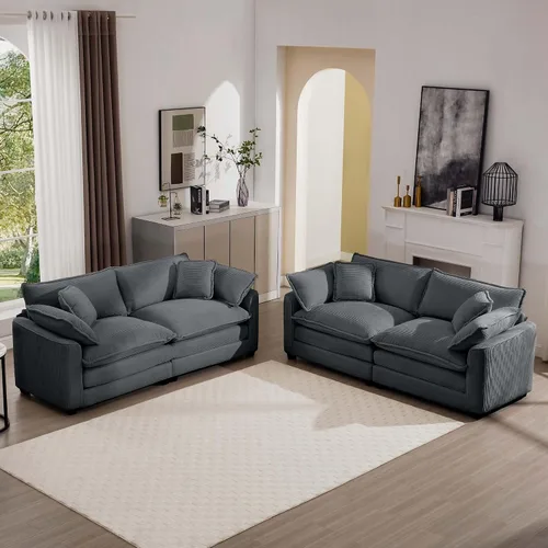 Miniatura 8 de Juego de sofá de 2 piezas de gran tamaño para sala de estar, sofá biplaza y sofá individual, asiento modular modular profundo de pana cómodos sofás