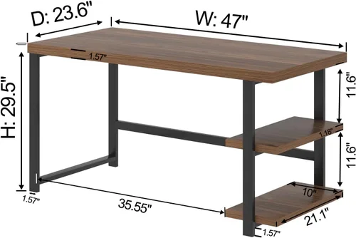 Miniatura 2 de FOLUBAN Escritorio para computadora de 47 pulgadas, escritorio pequeño para el hogar y oficina con estantes de almacenamiento, mesa de estudio, Nogal
