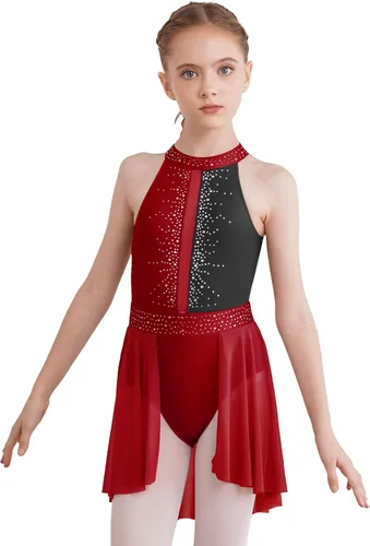 Miniatura 7 de CHICTRY Kids Girls Sparkly Rhinestone Ballet Gymnastics Leotards Modern Lyrical Dance Costume