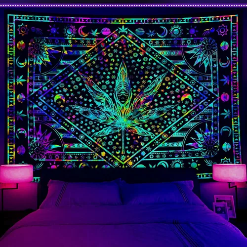 Miniatura 9 de JAWO Tapices alienígenas geniales, tapiz mágico psicodélico de hongos psicodélicos OVNI para colgar en la pared, decoración del hogar
