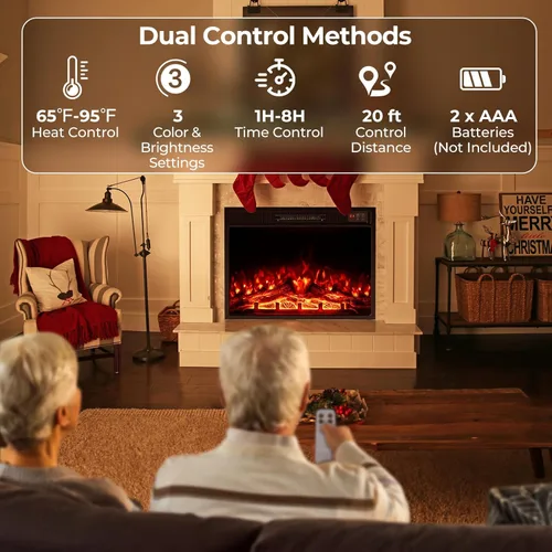 Miniatura 5 de COSTWAY Inserto de chimenea eléctrica de 23 pulgadas, calentador de chimenea de 750 W/1500 W con control remoto, color y brillo de llama ajustables