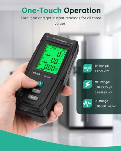 Miniatura 5 de ERICKHILL Detector EMF 3 en 1, detector de radiación de campo electromagnético para EF, RF, MF, WiFi, señal 5G, modos de alarma triple, carga tipo